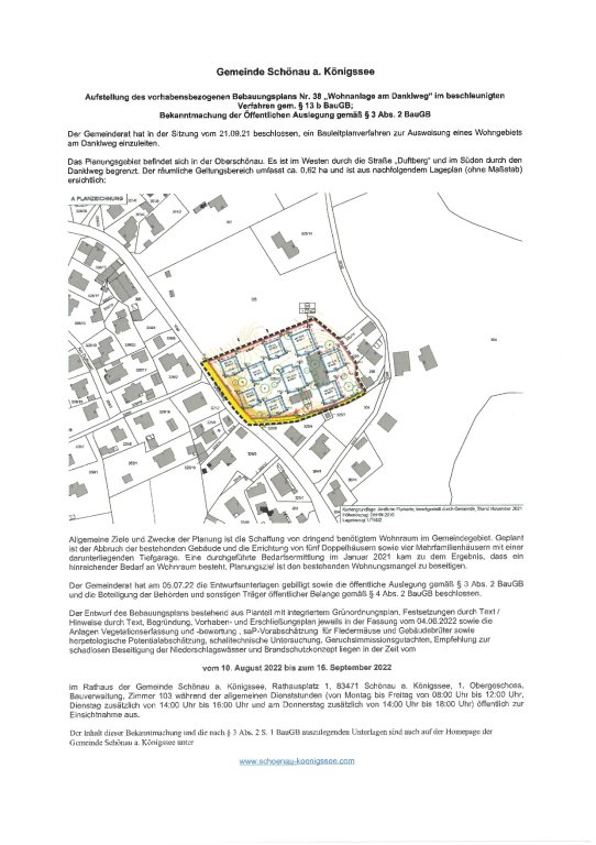 Bekanntmachung "Wohnanlage am Danklweg"