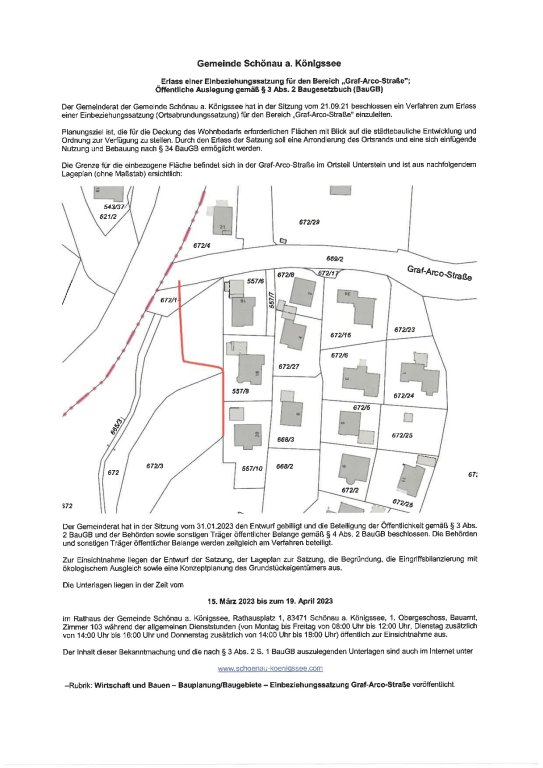 Einbeziehungssatzung Graf-Arco-Straße